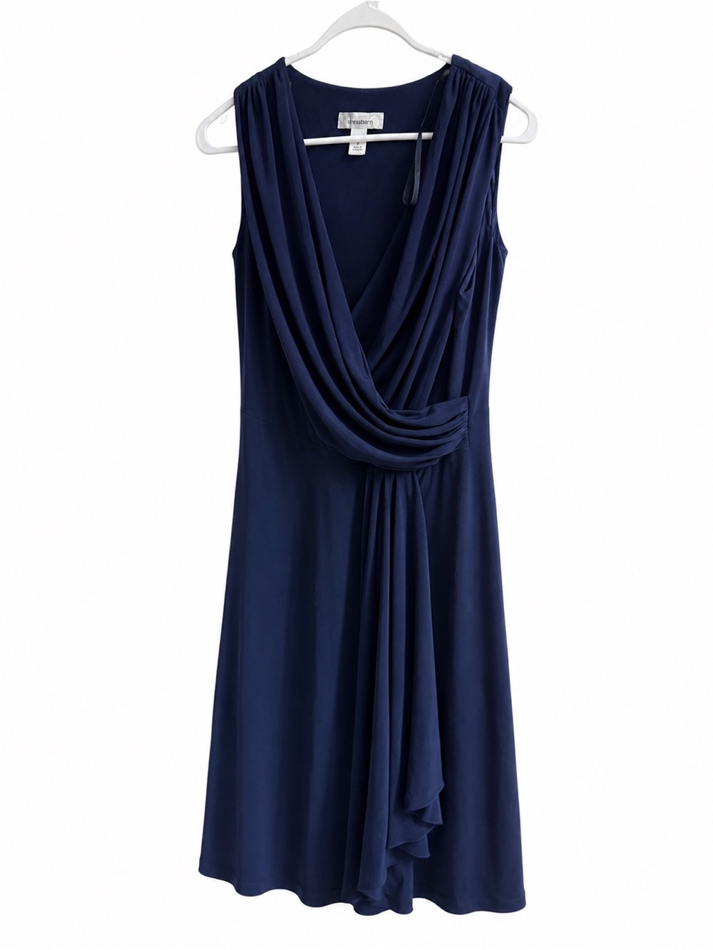 dressbarn Navy Draped V-Neck Sleeveless Dress